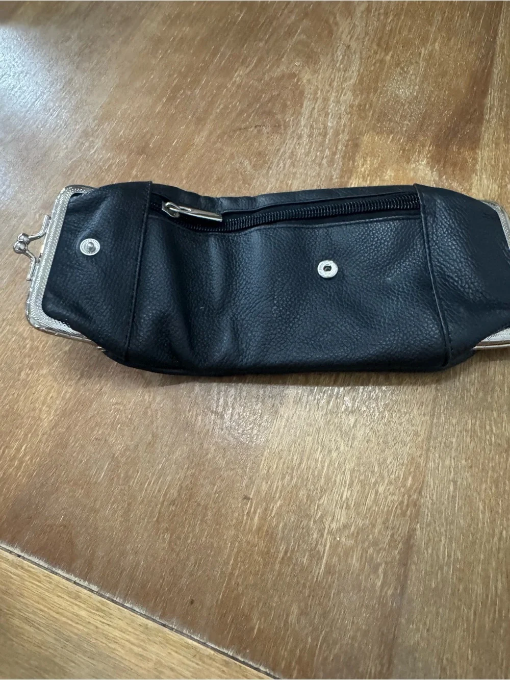 Black Leather Double-Kisslock Coin Purse
